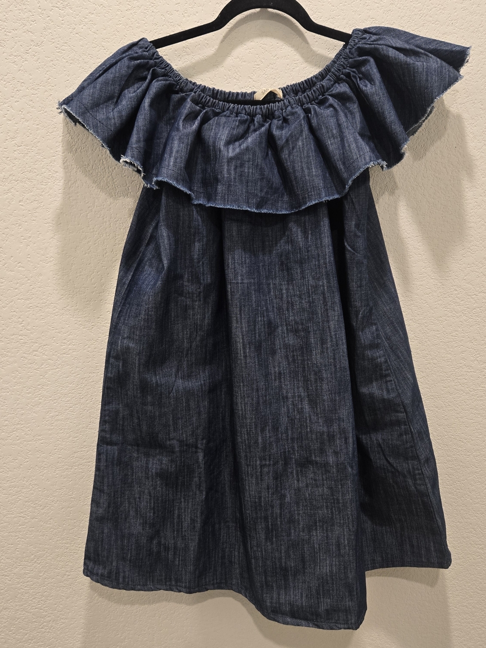 San Joy Dark Blue Denim Off-Shoulder Top